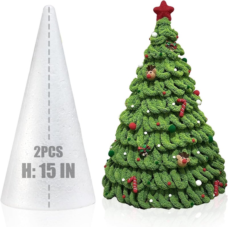 AHKUNMT 2 Pack Craft Foam Tree Cones, 15x5in Styrofoam Cones for Craft, White Large Polystyrene Foam Cones for Craft Use for DIY Art Projects, Christmas Tree Holiday Decor and Holiday Gnomes (15 * 5in-2pc) - Image 1